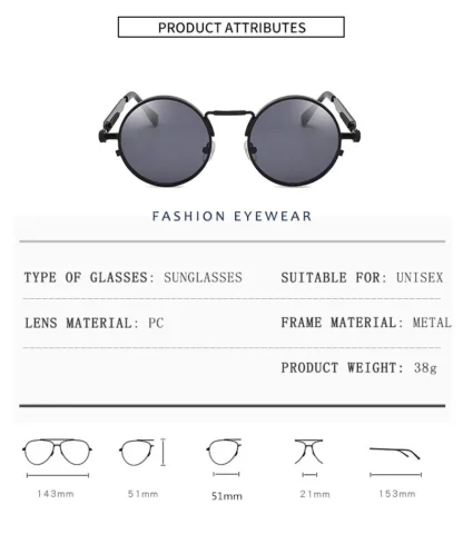 Metal Steampunk Round Sunglasses - Image 3