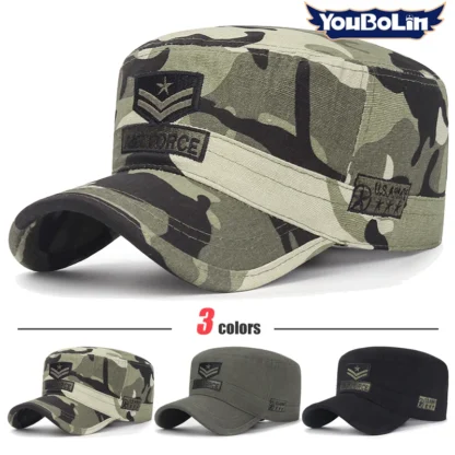 Cotton embroidery camouflage flat cap duckbill hat for adventure and hunting