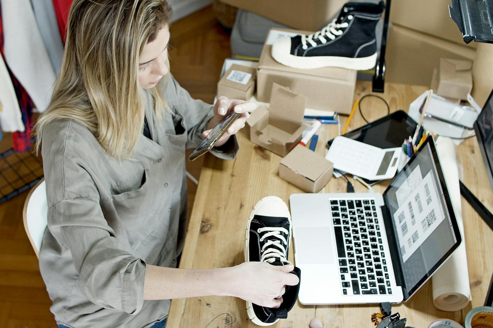 woman taking photo of the product